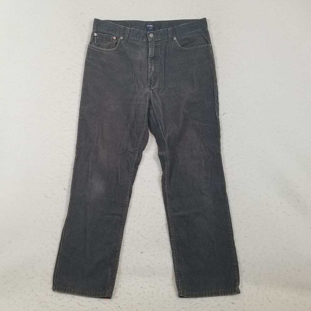 IZOD Jeans Mens 34x30 Gray Charcoal Corduroy Straight Cotton Pants Casual